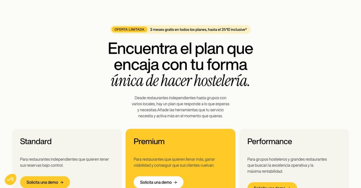 Página oficial de planes de CoverManager