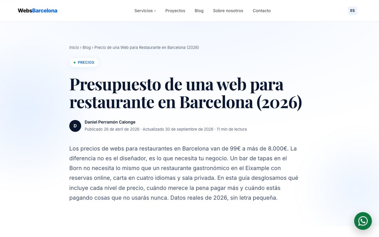 Guía de precios de webs para restaurantes en Barcelona