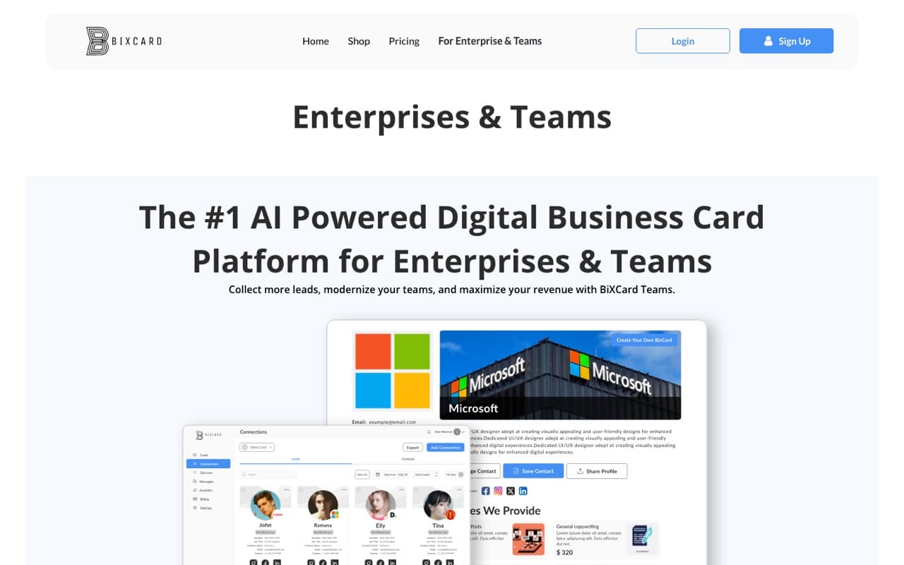 BiXCard: Página para empresas y equipos
