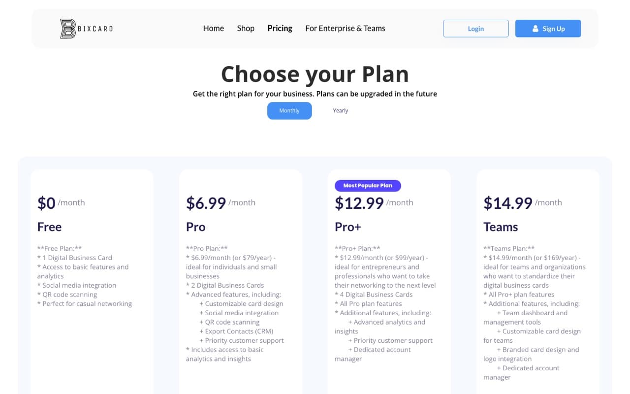 BiXCard: Planes y precios